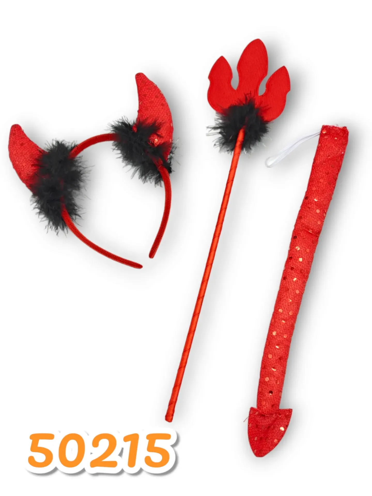 KIT DIABINHO GRANDE PELUCIADO- KIT COM TIARA GARFO E RABO (GLITTER)