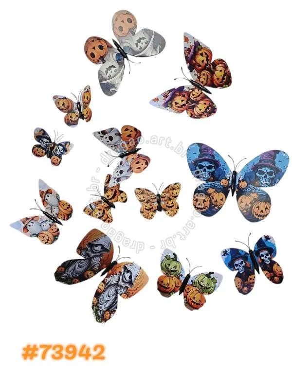 KIT c/ 12 BORBOLETA MAGNÉTICA DE HALLOWEEN