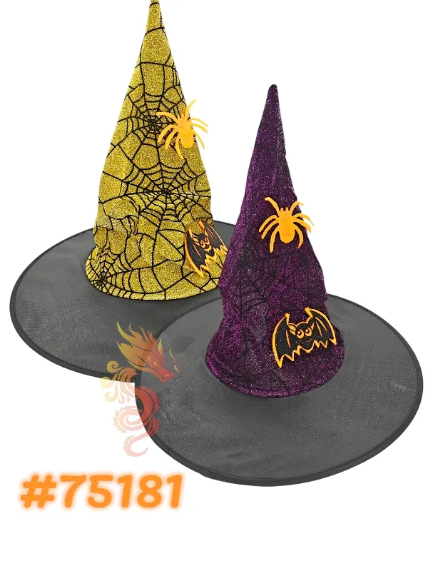 CHAPÉU DE BRUXA C/ TEIA DE ARANHA E ENFEITES