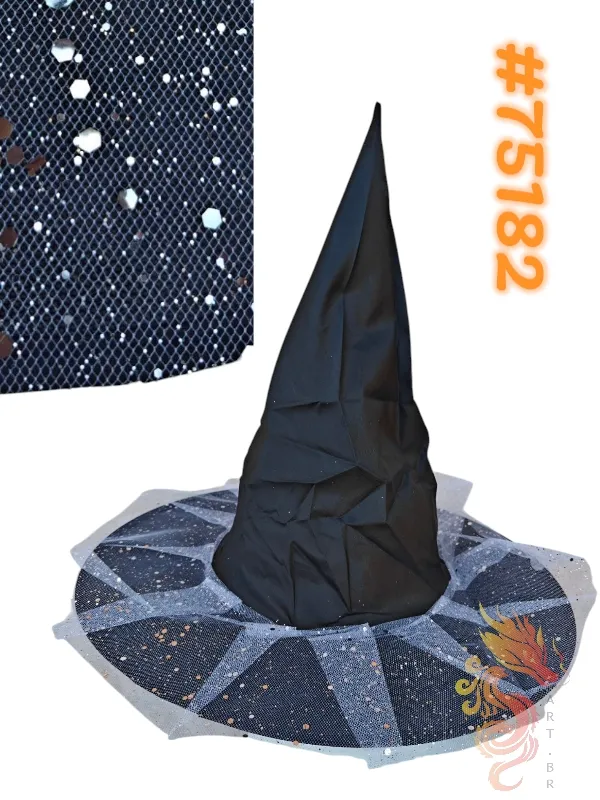 CHAPÉU DE BRUXA C/ RENDA E BRILHOS