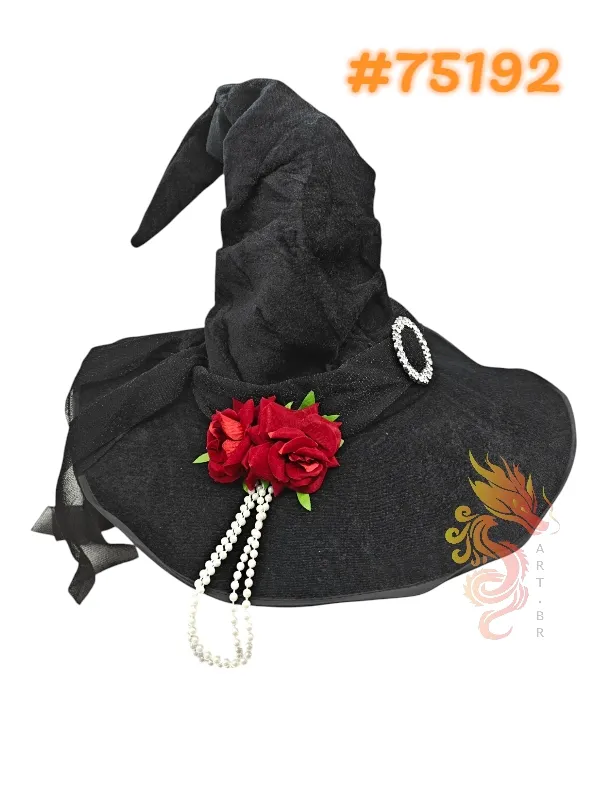 CHAPÉU DE BRUXA C/ ROSAS E LAÇO
