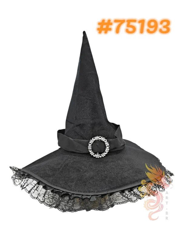 CHAPÉU DE BRUXA BORDADO C/ RENDA