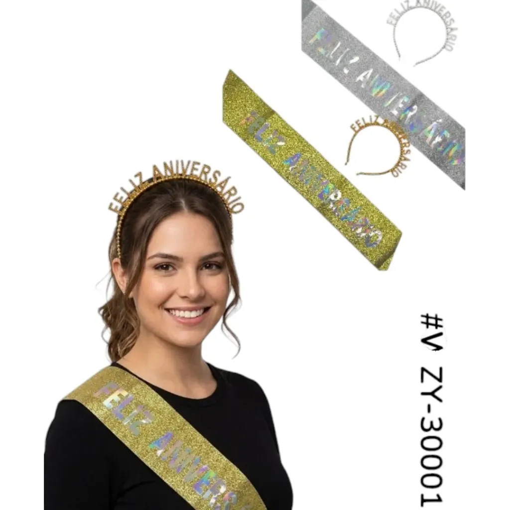 [30001] KIT TIARA E FAIXA FELIZ ANIVERSARIO