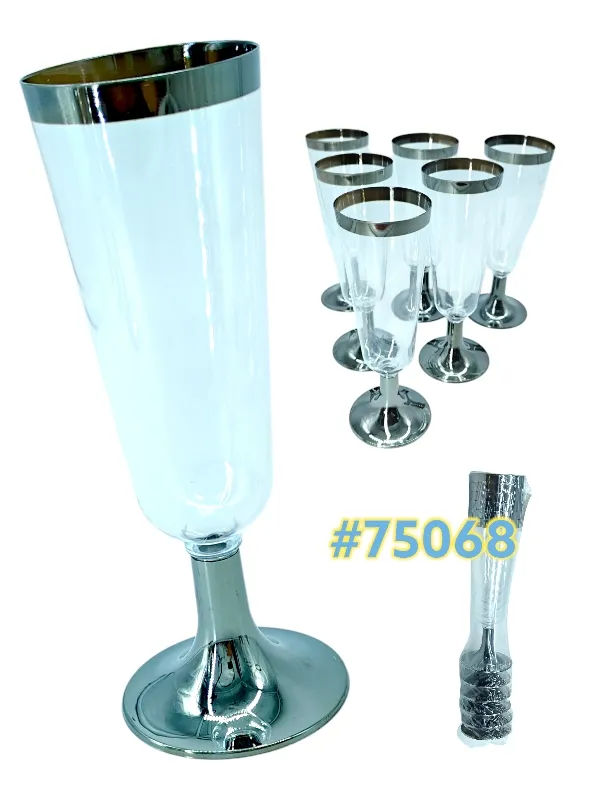 [75068] KIT 6 TAÇAS TRANSP. PLÁST. BORDA PRATA (PCT)