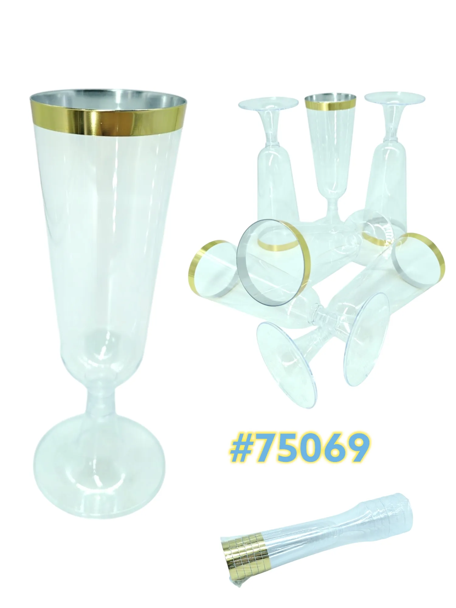 [75069] KIT 6 TAÇAS TRANSP. PLÁST. BORDA DOURADA (PCT)