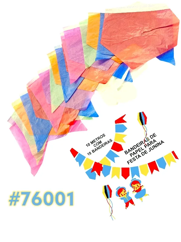 [76001] KIT BANDEIRINHAS JUNINA PAPEL 16X15 10 METROS